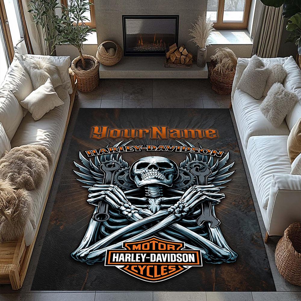 Harley-davidson Motorcycles Customizable Name Carpet Perfect for Decorate Room Entryway Bedrooms Dining Room Anti-slip Rug Office Home Decor