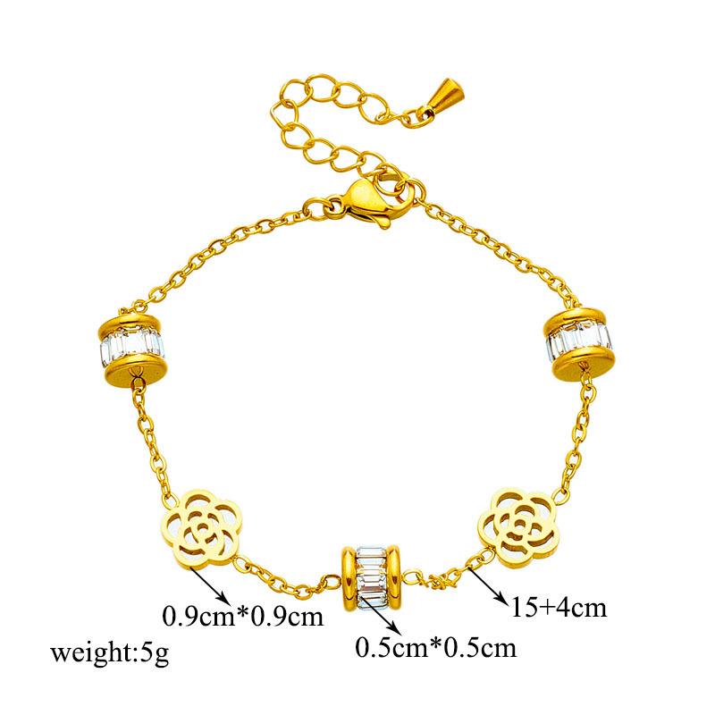 Bracciale Camelia Zircone Placcato Oro Acciaio Inossidabile
