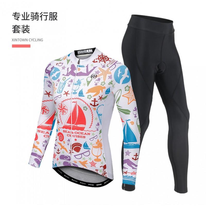 Womens Cycling Long Set Breathable Jersey Bib Shorts Lightweight Performance Ride Wear