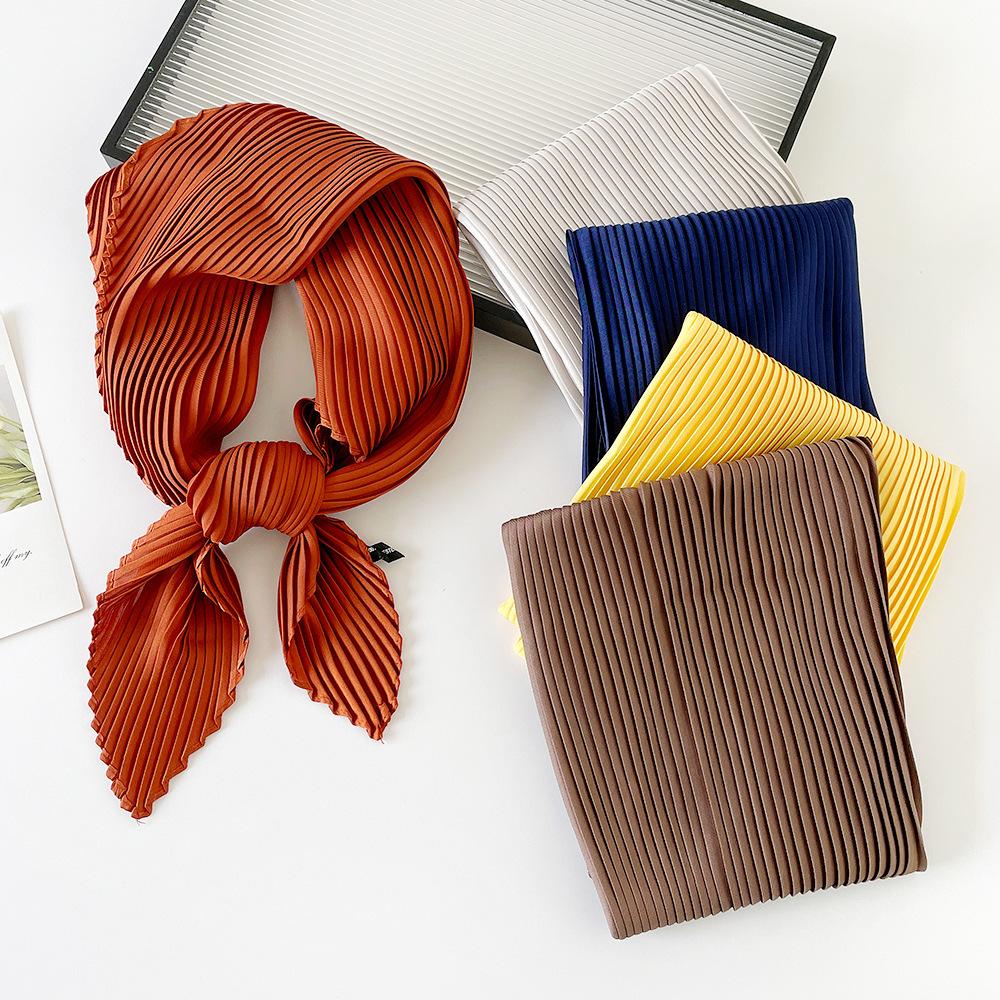 1 piece of 70cm pleated silk scarf, solid color small square scarf, women's plain color, seasonal lightweight scarf, spring and