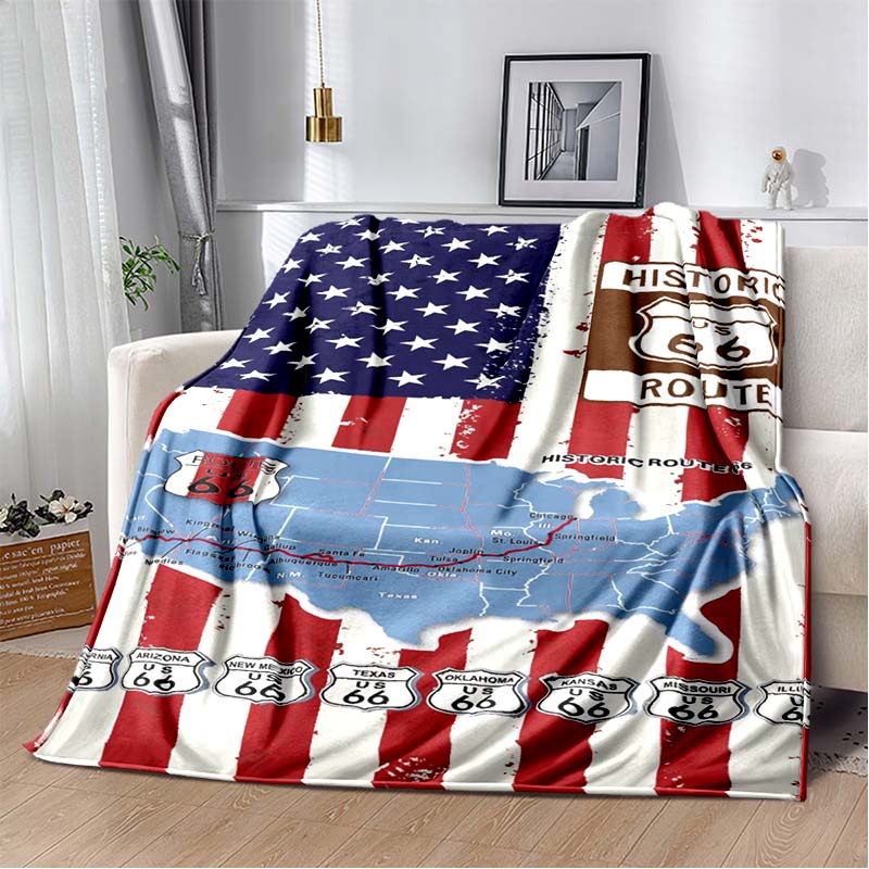 HD Vintage Route 66 Americká Historická Mateřská Silnice Tištěnádeka Domácí Extra Velká Měkká Potah na Rozkládací Pohovku Cestovnídeka Dárek