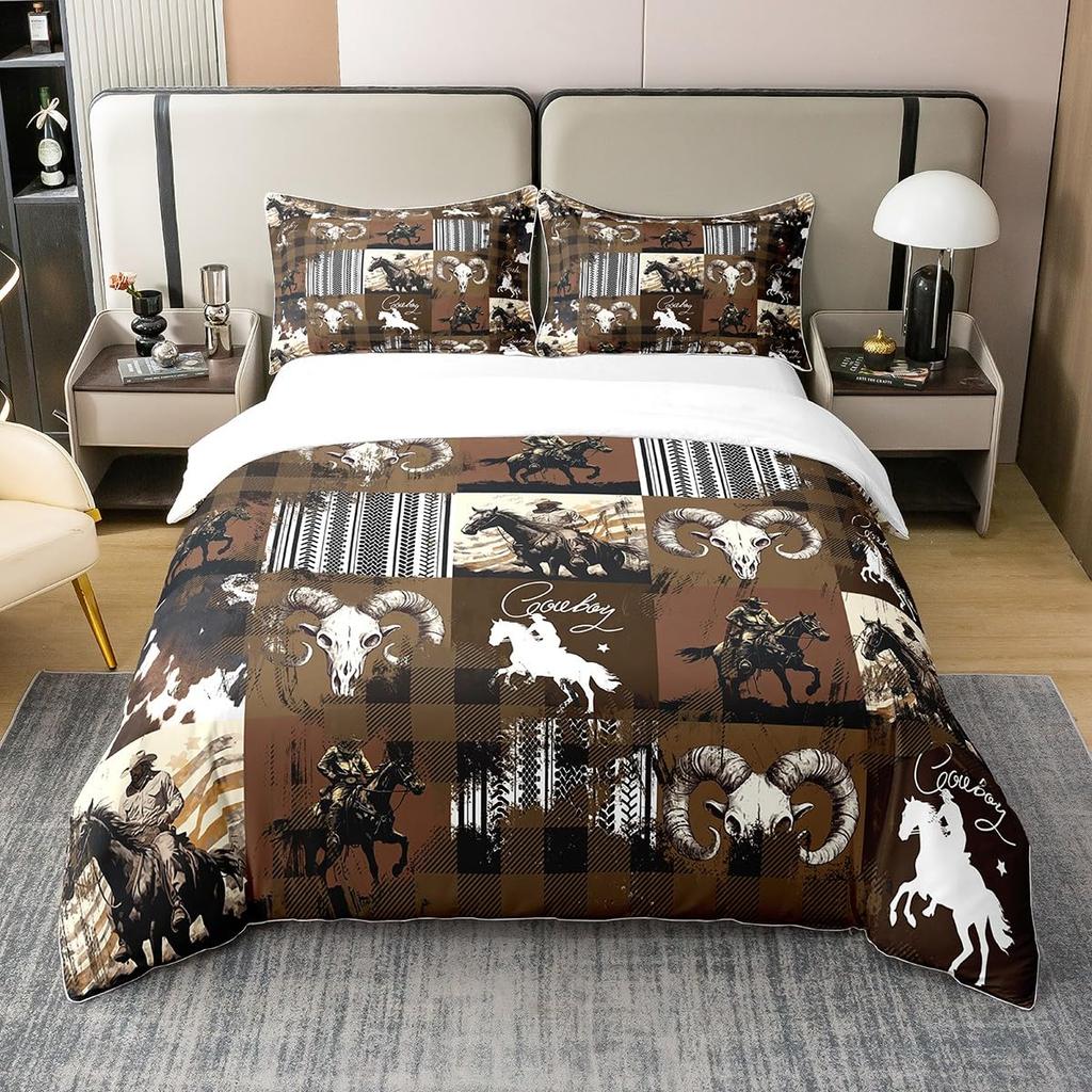 Western Cowboy Print Bedding Duvet Cover Set Full Size Bedding Set for Kids Boys Girls Comforter Cover Set Bedroom Bedclothes