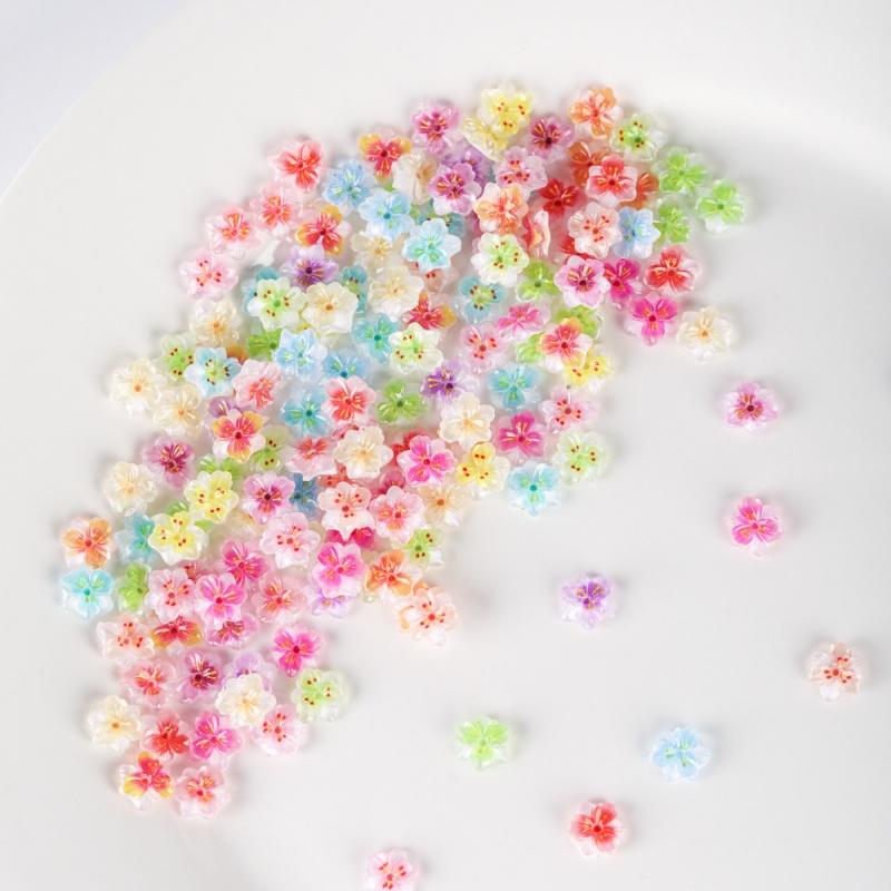 50pcs 3D Ice Translucent Flower Nail Charms Colorful Flower Resin Shape Petals for Nail Art