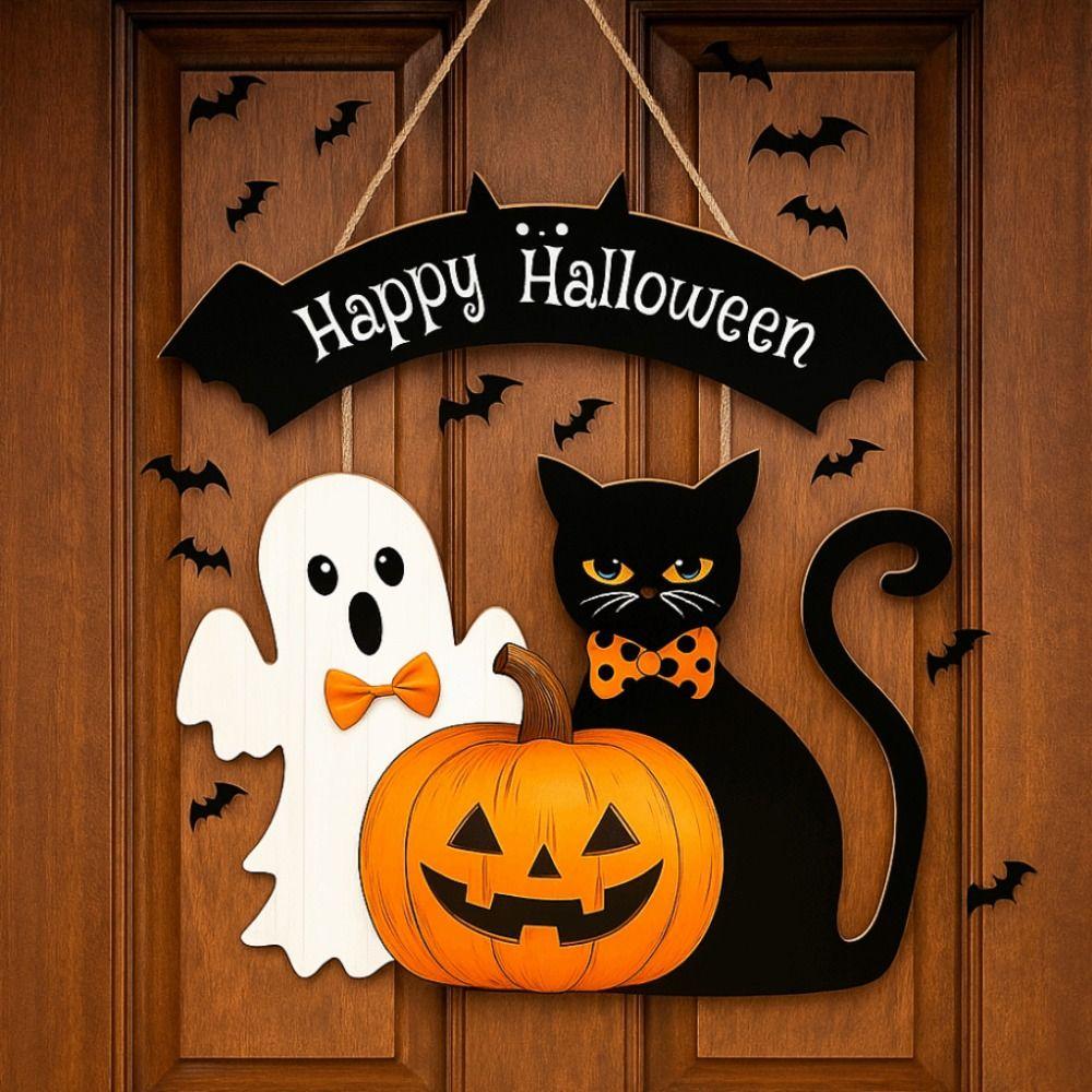 Creative Happy Halloween Door Hanging Pendant Pumpkin Wooden Courtyard Ornament DIY Door Wreaths Home Decoration