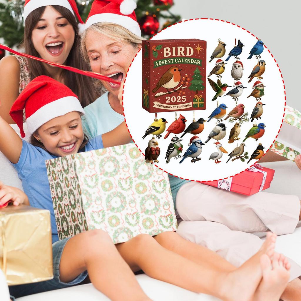 Christmas Calendar Countdown 2D Flat Acrylic Ornament 24 Days Bird Ornament Countdown Calendar for Men Women Girls Youth Teens