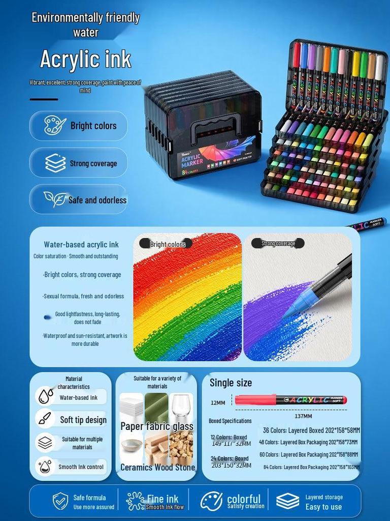Kusai Stackable Quick-Drying Waterproof Soft Tip Acrylic Marker Pen