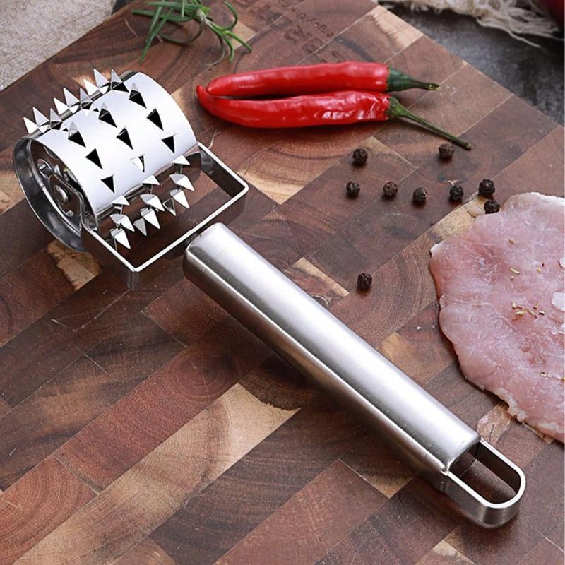 Professional Stainless Steel Meat Tenderizer - Silver Mallet for Steaks,Pork Chops&Marinated Meats, Heavy-Duty Drum Pounder Tool