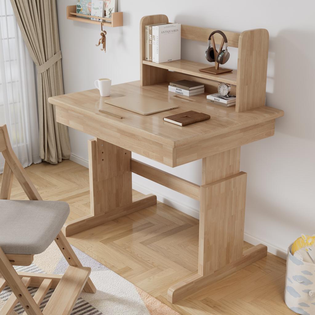 Children's table, height-adjustable solid wood multifunctional desk, foldable tabletop, book stand, safety certified, for children aged 6 and up