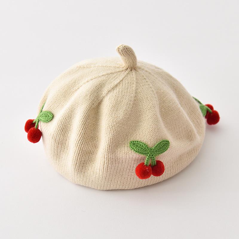 Sweet Cherry Baby Girls Beret Hat Autumn Winter Knitted Baby Boys Cap Beanies Soft Children Artist Painter Cap