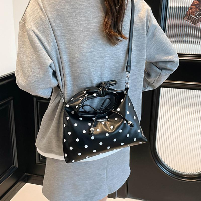 Yogodlns Women's Versatile Bag Retro Leather Shoulder Bag Bow Tie Crossbody Bag Polka Dot Small Hobo Handbag For Everyday Use
