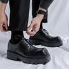 men fashion original leather shoes  designer square toe derby shoe stage nightclub dress black tide platform footwear male