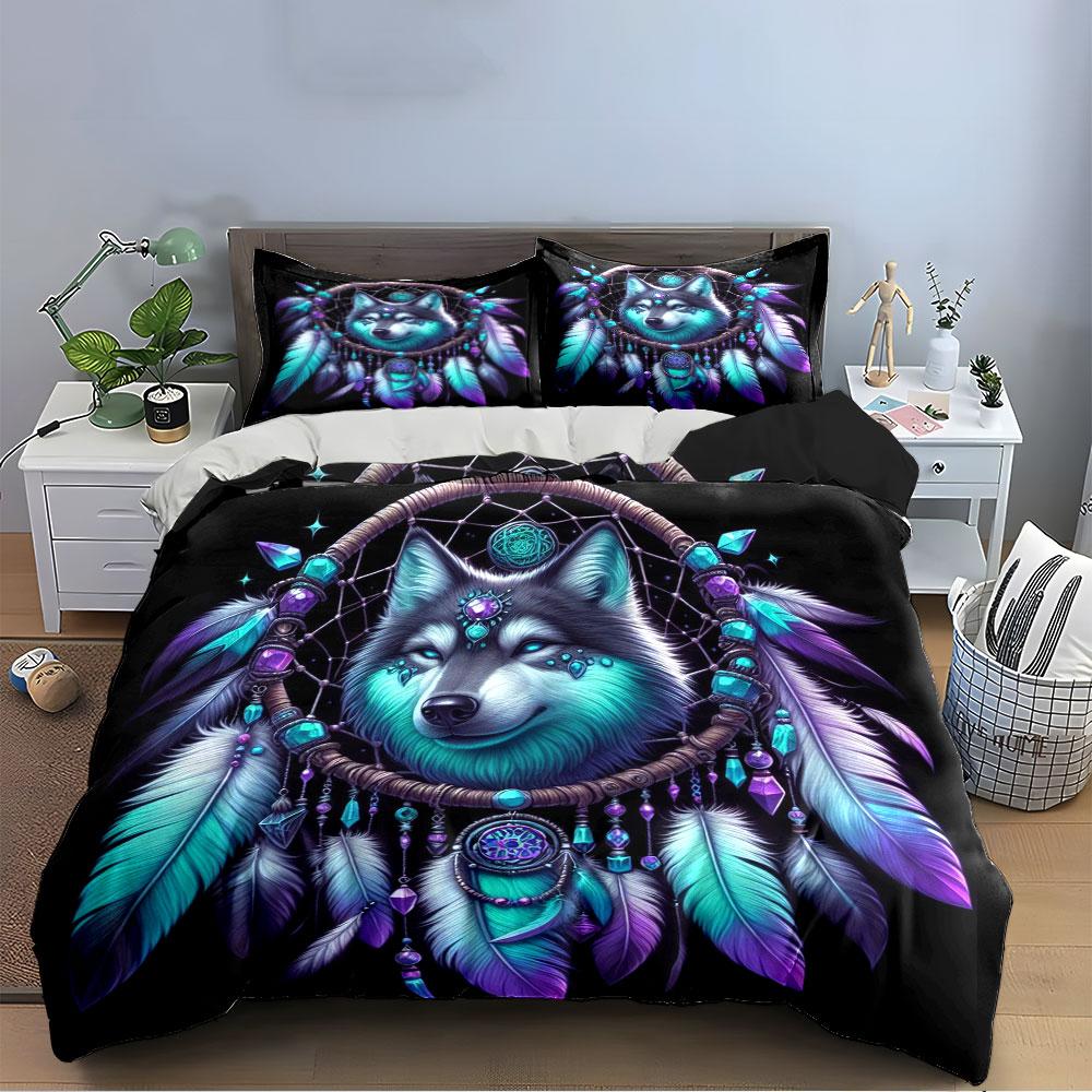 "Dreamcatcher Wolf Bedding Set" Bedding Duvet Cover Set Duvet Cover Pillowcases (1 * Duvet Cover 2 * Pillowcases, Without Duvet Insert)