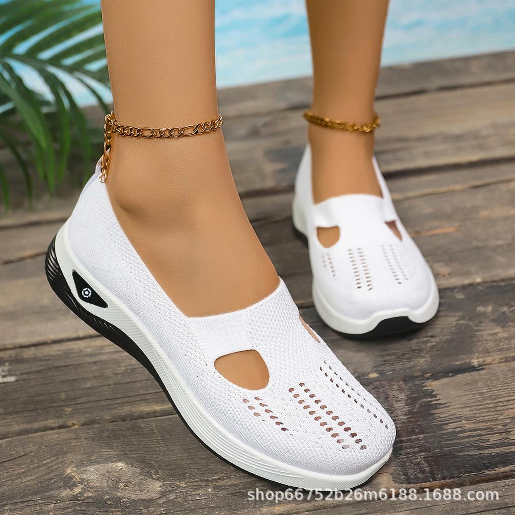 Soft Sole Knitted Sneakers For Women Breathable Comfort Casual Sports Shoes Woman Lightweight Hollow Out Mesh Flats Summer Shoes