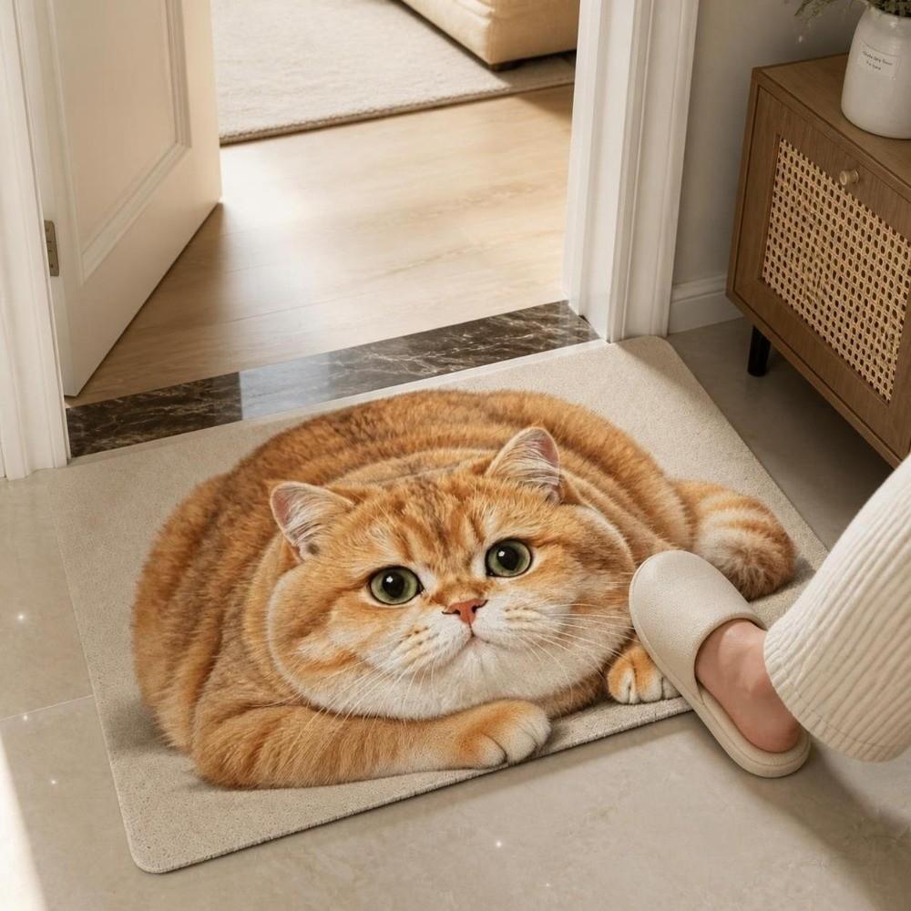 Absorbent Entryway Rug Diatomite Pet Floor Mat Practical Cat Print Doormat Hallway