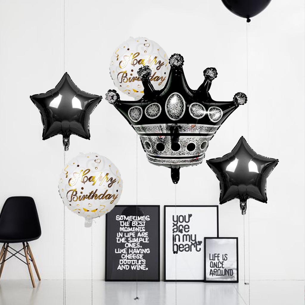 5pcs Crown Theme PE Decorative Balloon Set, Crown Shape Balloon, Happy Birthday Aluminum Foil Balloon Party Supplies
