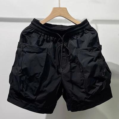 Pantalones cortos de verano para hombre, cintura elástica, cordón ajustable, cargo, finos, de pierna ancha, estilo hip hop, ropa de calle