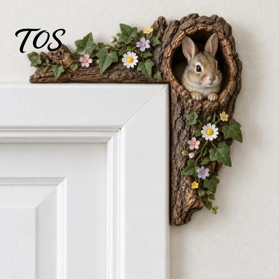 Whimsical Home Entryway Decor Chipmunk Tree Hollow Door Topper, Squirrel Owl Wooden Frame Sign, Decorative Hole Ornament Animals Corner Ornament,