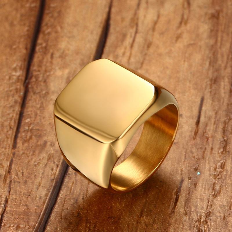 Vnox Customized Signet Ring for Men Women,Chunky Punk Stamp Square Round Top Finger Band,Rock Gentle Fraternal Rings Gift
