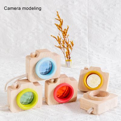 Kaleidoscope Toy with Hanging Rope Simulation Bee Eye Effect Kids Wooden Camera Early Educational Toy for Souvenir
