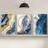 3pcs Art Deco Canvas Wall Art Set - Unframed Abstract Golden Blue Sea Feather Prints for Home Office, Bedroom, Living Room - Ind