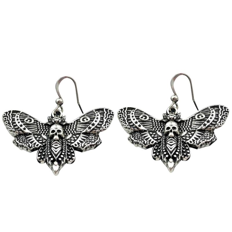 

Goth Gothic Death Skull Moth Chain Earrings for Men Women Pendant Choker Earrings Vintage Punk Jewelry New Fashion 1