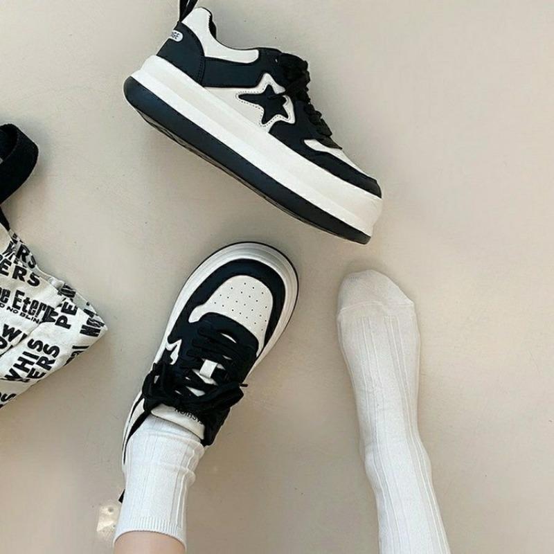 Fashion 2024 New Women Casual Shoes Lovers Leather Dad Platform Chunky Sneakers Flat Thick Sole Tennis Shoes White Basket Walking Shoes