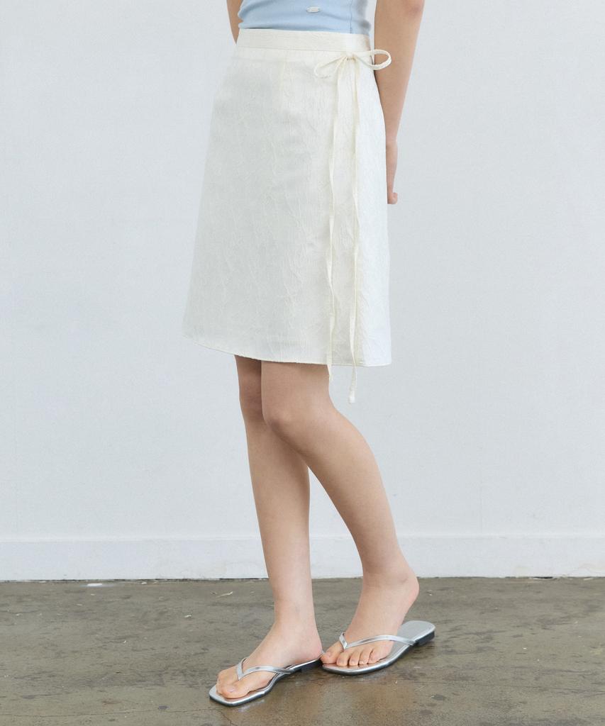 Adowl Jacquard Satin Ribbon Midi Skirt - Cream