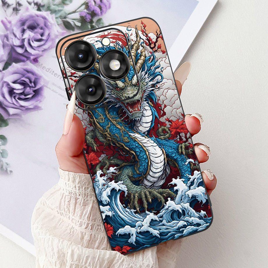Dragon Koi Fish Landscape Phone Case For Itel A70 A60 A60s Cover Soft TPU Cartoon Bumper On Itel A27 A25 A35 A48 Shockproof Etui