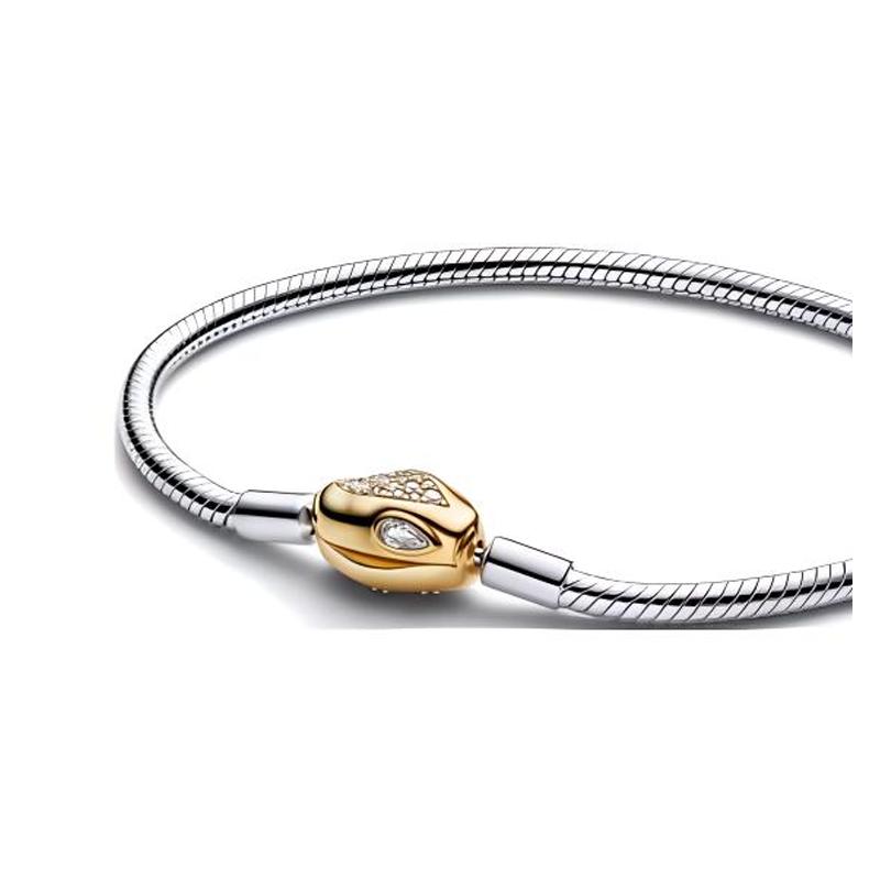 Pandora Snake head diamond design, synthetic cubic zirconia 925 silver alloy, gold-plated, silver, copper bracelet, women's silver/gold 563683C01