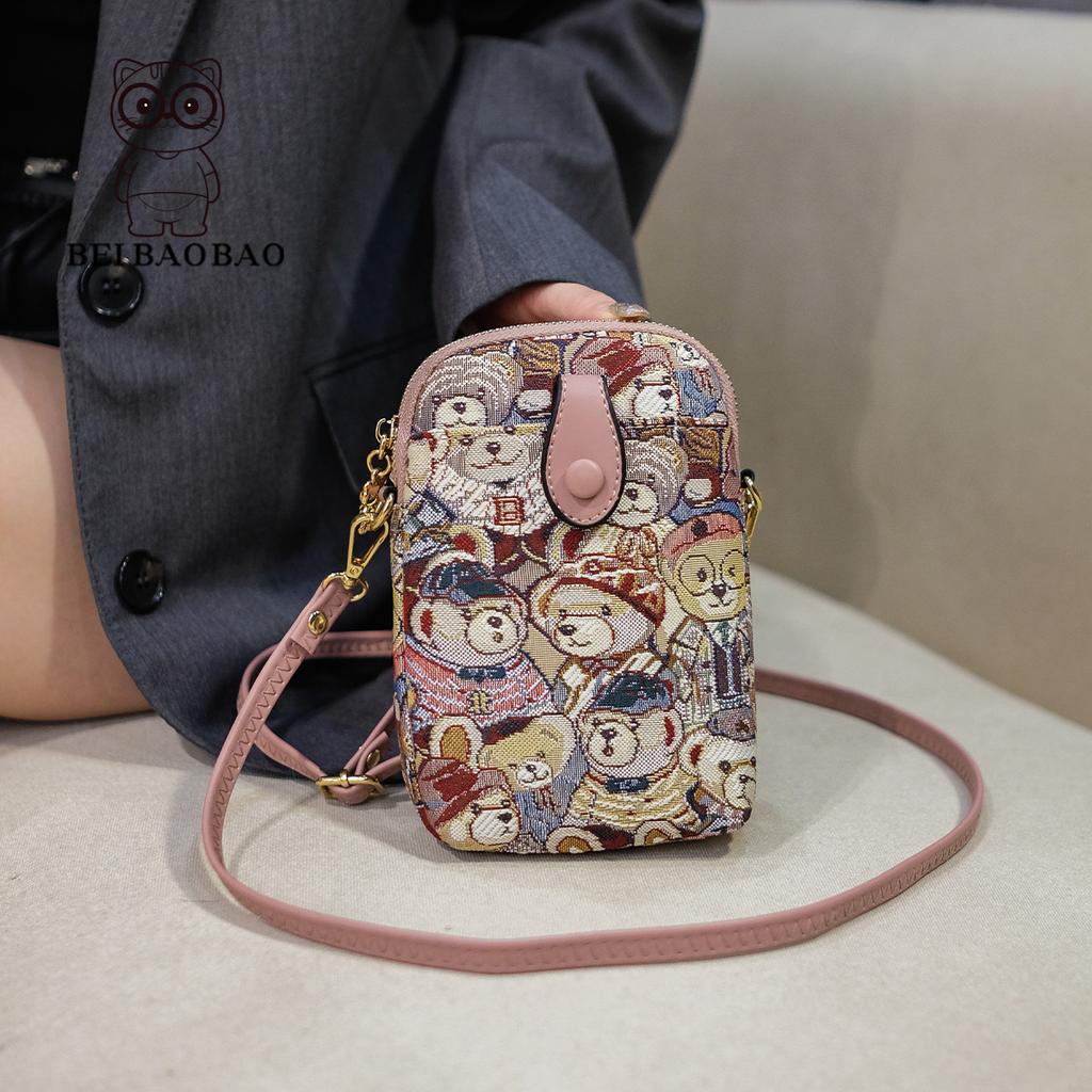 Fashionable Canvas Phone Bag, New Classic Embroidered Women's Small Bag, Large Capacity Single Shoulder Crossbody Bag