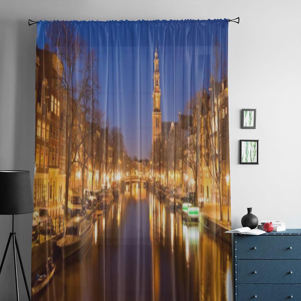 Nachtansicht Luxuriöse Chiffon-Vorhänge für Wohnzimmer, Schlafzimmer, Dekoration, Fenster, Voiles, Tüllvorhang