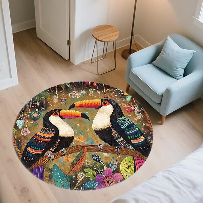 Two Toucans,Round Area Rug,Carpet Rug for Living Room Bedroom Sofa Playroom Decor,Non-slip Floor Mat