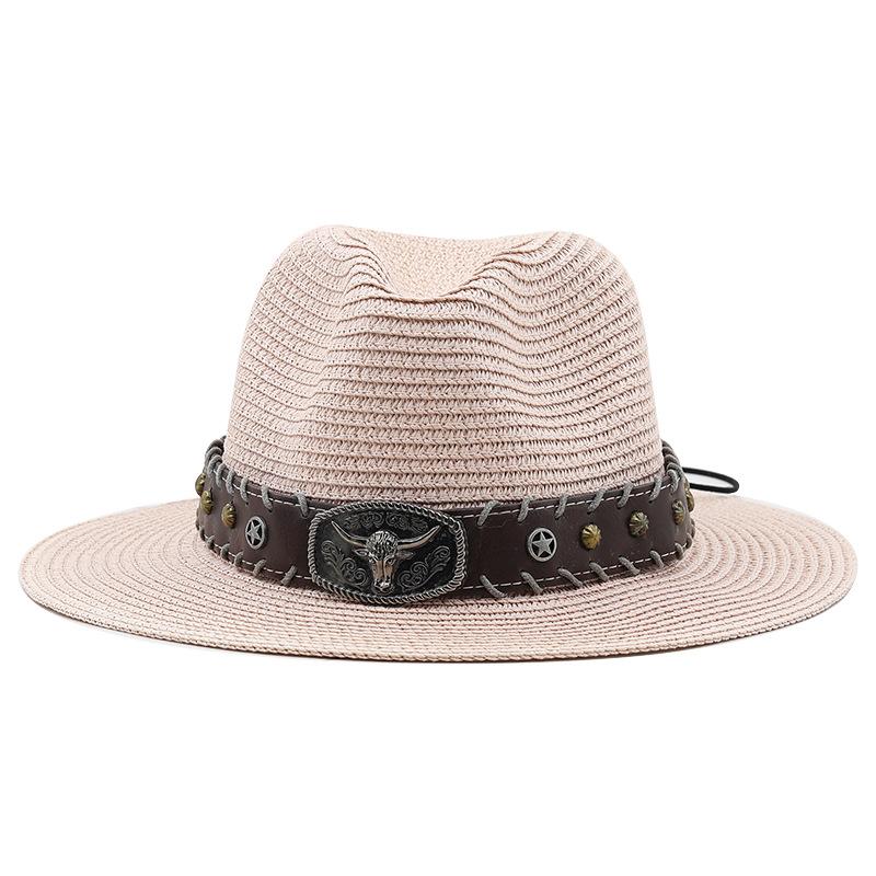 European and American retro literary hats cow head decoration western denim straw hat casual jazz hat men's and women's curved hats