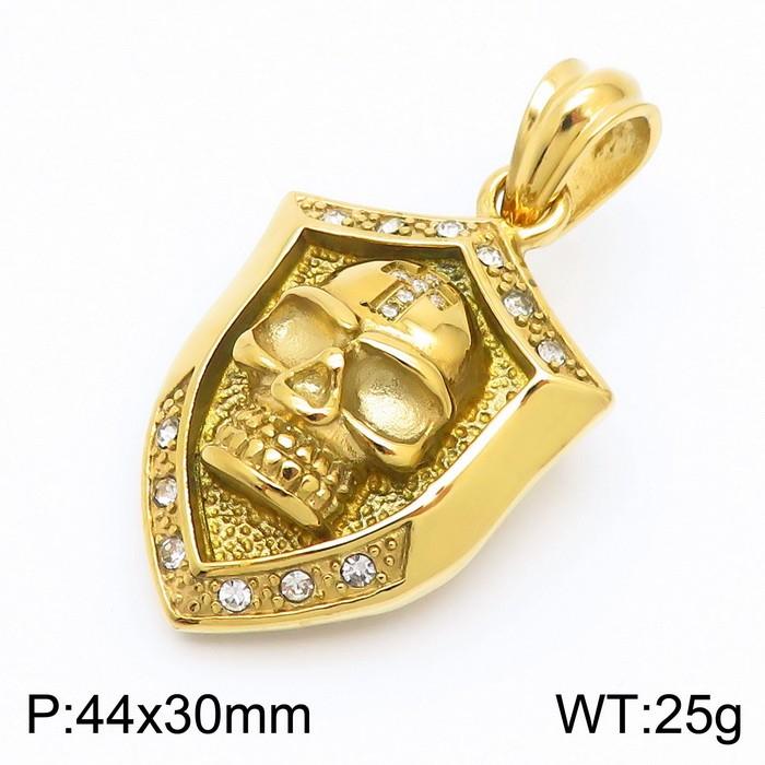 Hip Hop Skull Crystal Stone Shield Necklace for Men High Quality Stainless Steel Gold Color Charm Pendant Trendy Jewelry Gift