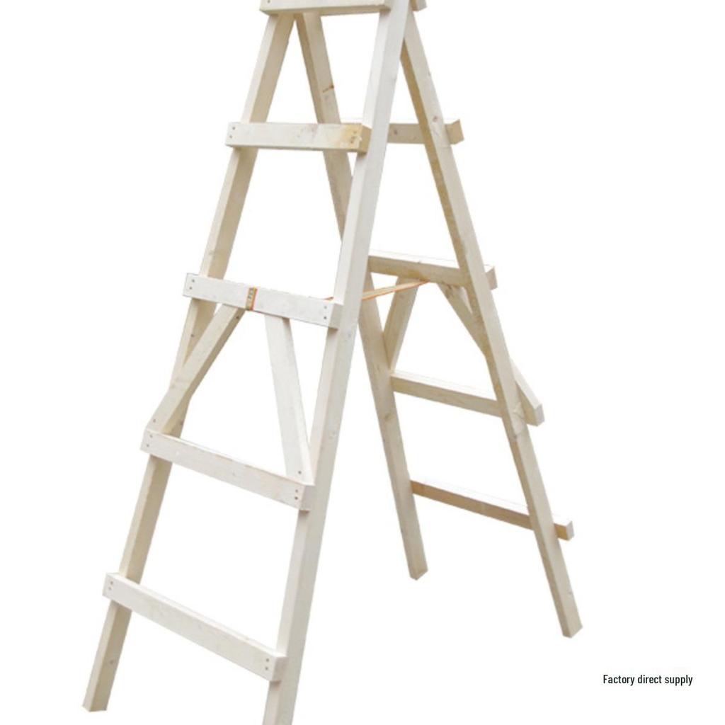 White Pine Solid Wood Double-Sided Ladder for Construction and Hydropower.
