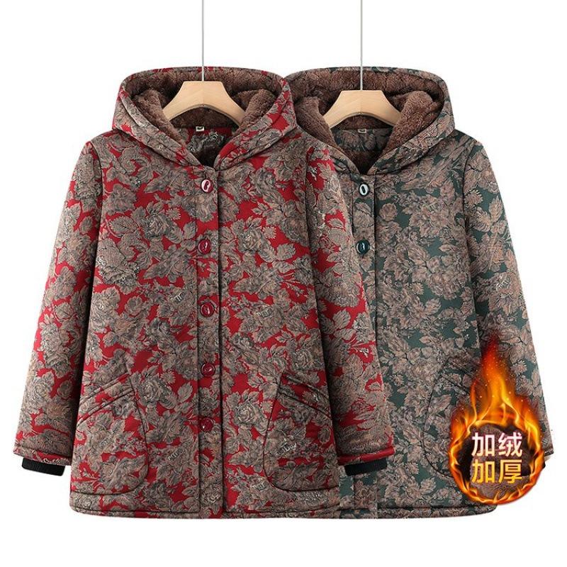 Winter women's cotton-padded clothes aged 0 packs hooded cotton-padded jackets thickened warm cotton-padded clothes old lady