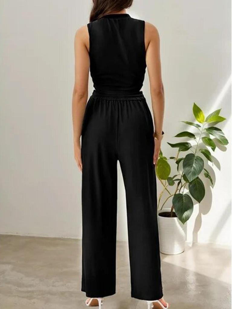 2026 Women's Knit Casual Two-Piece Set: Short Tank Top & Wide-Leg Sports Pants