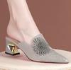 women cute pointed toe floral crystal spring slip on square heel shoes lady casual grey comfort heel pumps ab559