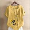 Women's Fashion Sunflower Black Cat Prined Short Sleeve T-shirt Loose Cotton Shirt Casual Loose Summer Blouse Tops Plus Size