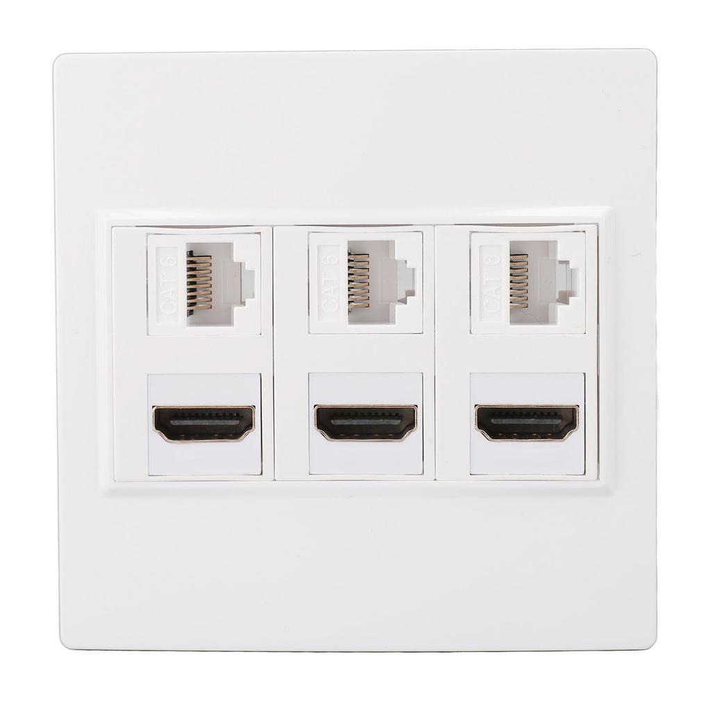Cat6 HD Multimedia Interface Wall Plate Professional Gigabit 4K HD 6 Port Wall Plate for Computer TV Hard Disk Projector