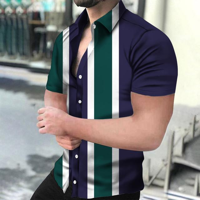 Мужские рубашки Праздничные гавайские пляжные рубашки Полосатые топы с принтом Деловые — фото 18