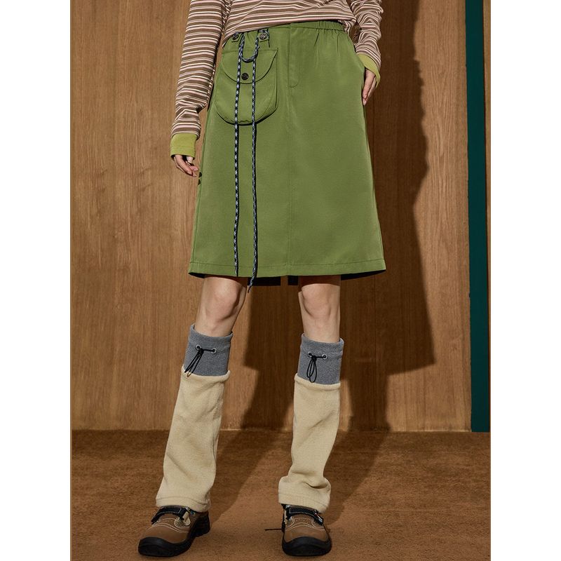 Coolhut Green High-Waisted Slimming A-Line Skirt 2025 New Women's Casual Skirt