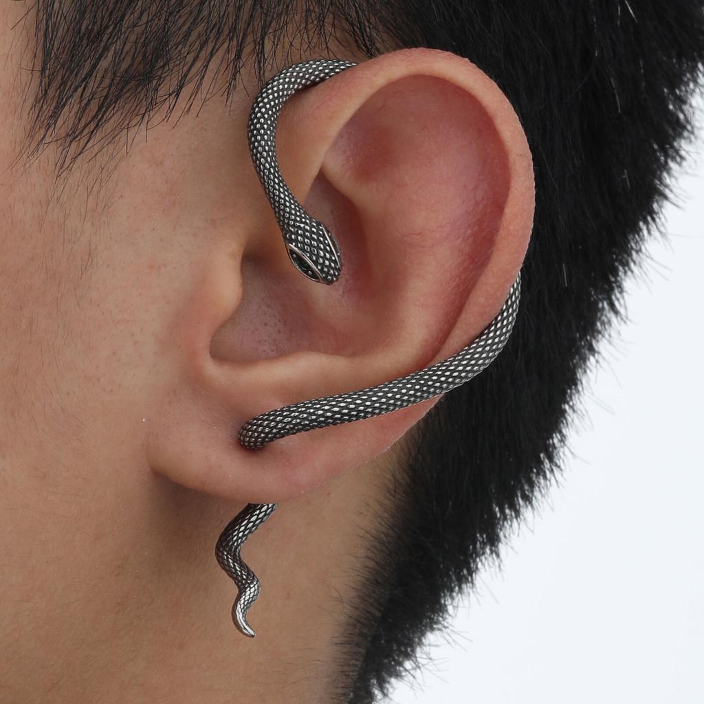 Mannen Oorbellen Slang, Waterdichte Stud Oorbellen voor Enkel Links Oor, Gotische Rock Punk Mannen Accessoires