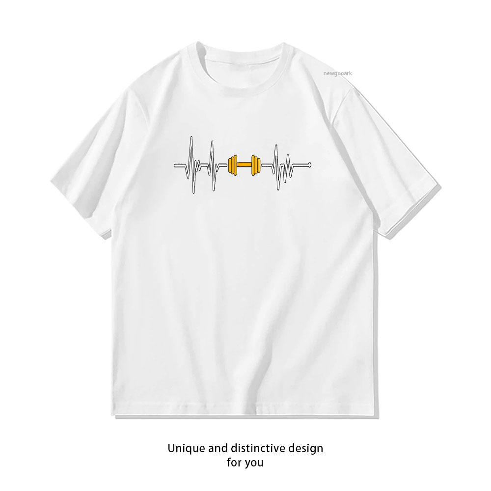 Barbell Weightlifting Heartbeat Bodybuilding tshirt woman man Casual cotton graphic t shirts Creative Adult Oneck streetwear S