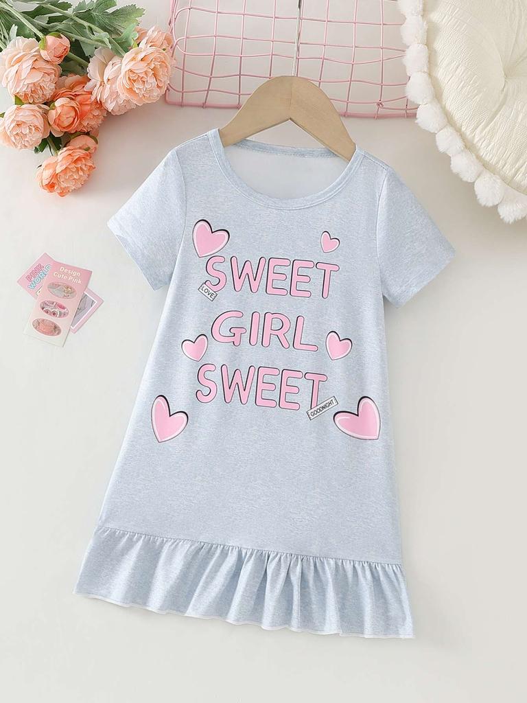 Sweet Girls Everyday Dress, Light Blue Summer Casual Short Sleeve Toddler To Kids 2-8 Years Comfortable and Soft