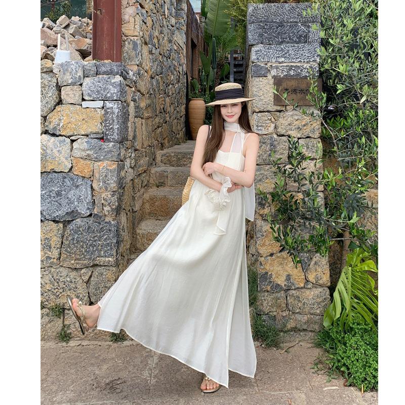 Coffee Break French Seaside Vacation Style Mint Green Suspender Dress Temperament Dopamine Wear Casual Beach Skirt
