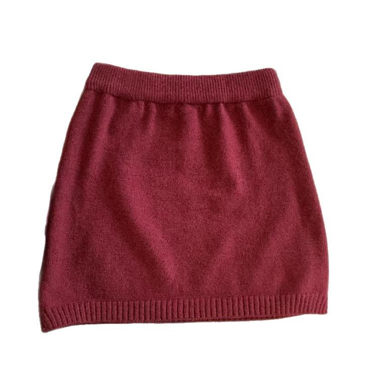 Pure Desire Koreanischer dicker Strick-Midirock - Herbst/Winter Retro Elastischer hoher Bund, Petite A-Linie Bodycon für Damen