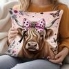 1pc Highland Cow Cushion Cover with Bowknot - Scottish Cow Pattern Pillowcase Suitable for Sofa Bed Decor, Zipper Closure & Machine Washable Cover Onl