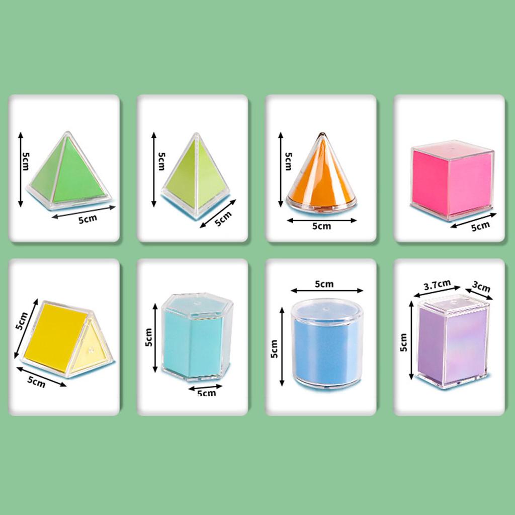 8 Pieces Geometric Solids Learning Toy Portable Math Manipulatives 3D Shapes & 2D Folding Nets for