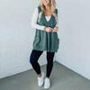 Yousheng Women Sweater V-neck Sleeveless Solid Color Knitting Vest with Pockets Ribbed Trim Loose Fit Mid-length Casual Knitwear